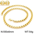 18K gold plated stainless steel chain necklace for men and women, 550x6mm size - Gold 6mm x 550mm (KN230440-Z)