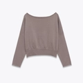 Women's off-shoulder long sleeve knit sweater in dusty purple with ribbed hem - S / Grey Purple