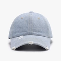 Distressed light blue washed denim baseball cap with vintage frayed brim design - Adjustable / Light Blue (23A053)
