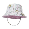 Close-up of pink striped kids bucket hat with mermaid and rainbow cartoon prints - Size M (Head 50cm) / Mermaid