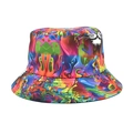 Dettaglio del cappello alla pescatora con stampa graffiti arcobaleno e cuciture rinforzate - Stile Vortice Graffiti Arcobaleno (5#)