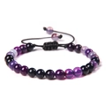 Adjustable woven beaded bracelet with 6mm purple and black stones on white background - 6mm / Purple Agate