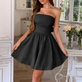 Elegant black strapless mini dress with A-line waist design for women's cocktail party - S / Black