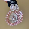 Detalle macro de pendientes de flor con cristales rosas brillantes y pernos de plata 925 - Rosa - 19 Piedras