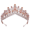 Detailed macro view of rose gold bridal crown with champagne crystals and rhinestones - Rose Gold Peach Rhinestone