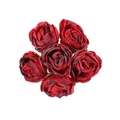 Set of six vintage red artificial rose heads with burnt edge detail on white background - 1 Pack 7 Bunches 42 Flowers / Red