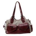 Sac fourre-tout rétro en toile grise et similicuir rouge foncé avec poches avant - Bordeaux Patchwork