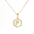 18K gold plated hexagonal mother of pearl necklace with uppercase letter P pendant - With Chain / Gold - Letter P