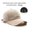 Adjustable beige washed cotton baseball cap with retro metal buckle for outdoor wear - Snap Buckle Washed Style / Beige