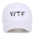 White washed cotton baseball cap featuring black WTF embroidered letter logo on the front - One Size / White