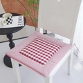 Red and white checkered Chinese style chair cushion with ties and striped borders - Burgundy