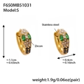 Golden stainless steel snake earrings with green zircon accents and size measurements - Gold/Black Zircon-S