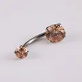 G23 titanium curved belly ring with champagne zirconia and internal thread - Champagne