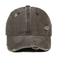 Vintage-Baseballkappe aus grauer Baumwolle mit Rissen und Used-Look-Details - Kaffeebraun