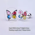 316L titanium steel butterfly stud earring with colorful zircon pavé stones - (1 PC) 3# Butterfly - Silver