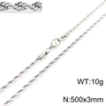Collier chaîne corde en acier inoxydable argenté 500x3mm avec fermoir homard - Collier Torsadé / Couleur Acier