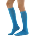 Bright blue knee-high socks with ribbed knit texture and comfortable cotton blend finish - One Size / Deep Lake Blue
