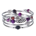 Detail of bohemian multilayer wrap bracelet with imperial stone and metal beads - Purple Striped Agate Style