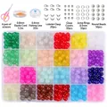 8mm glass jelly bead jewelry making kit with 24 colors, scissors and elastic string set - Solid Beads + Accessory Bag / 24 Grids/480 Pcs + Material Kit
