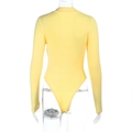Slim fit bright yellow long sleeve ribbed knit bodysuit for women in a sleek back view - S / Yellow