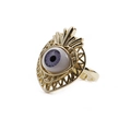 Gold-plated ring featuring an eye design with a purple iris and zircon setting - Gray