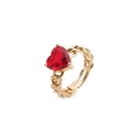 Adjustable golden Cuban link ring featuring a vibrant red heart-shaped gemstone - Adjustable Open / Red Heart