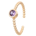 Adjustable golden ring featuring beaded band design and round purple zircon stone - KC Gold Purple Beaded Round