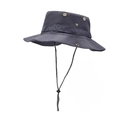 Dark grey outdoor fishing hat with wide brim, breathable vents and windproof chin strap - One Size / Navy Blue
