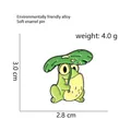 Cute green frog enamel pin wearing a lily pad hat with precise size and weight details - Lotus Leaf Frog
