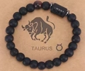 Stier-Sternzeichen-Armband mit matten schwarzen Perlen und Tigerauge-Natursteinen - Matt Schwarz + Stier + Rotes Tigerauge