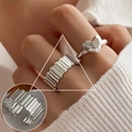 Silver adjustable ring set featuring a 3D heart and textured wide band style - Heart/Pleated Wide Band