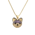 Cute puppy pendant necklace with micro-pave crystals on a golden box chain - Purple (CN001792YH)