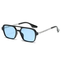 Occhiali da sole aviator a doppio ponte con aste in metallo argento e lenti azzurre - Montatura Nera Asta Argentata Lente Blu