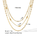 Detailed size chart of triple-layer gold stainless steel necklace with chain dimensions - Gold Triple Layered Style (YYN023386)