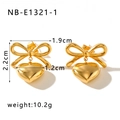 Detail showing bow heart earrings dimensions 2.2cm height and 10.2g weight specs - Gold Bow with Gold Heart (NB-E1321-1)