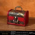 Vintage wooden jewelry box with red and black floral design and antique metal lock - Narcissus Handle Design + Xilinmen Lock