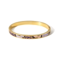 Golden 18k stainless steel bangle with purple and black enamel abstract patterns - Dark Purple Streamline Pattern(TB7032-5)