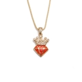 Collana con corona di zirconi dorata con smalto rosso e pietre luccicanti eleganti - Oro/Rosso