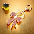 Golden metal keychain featuring a sparkling pink rhinestone bow pendant for women - Full Rhinestone Bowknot Pink / Pink