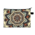 Beige mandala print makeup bag with navy and brown patterns and black zipper top - Pattern 12