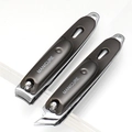 Set of two dark grey stainless steel nail clippers with white MANICURE printing - Type A (Gun Grey) Flat + Slanted Nail Clippers