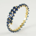 Chic 18k gold plated stainless steel spiral bangle with deep blue square zirconia - Blue Zirconia