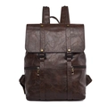 Mochila grande retro marrón oscuro de cuero sintético con hebillas metálicas de moda - café