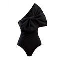 Elegante body nero monospalla con un grande fiocco decorativo sulla spalla - S / Costume Fiocco Monospalla Nero