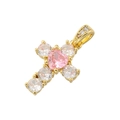 Luxury gold cross pendant with pink heart gemstone and sparkling round crystals - Cross Gold Pink Zircon