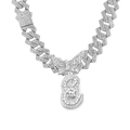 Silver iced out Cuban link necklace featuring letter E and butterfly rhinestone pendant - Silver Letter E