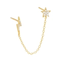 Golden S925 silver chain earrings featuring lightning and star motifs with zircons - Gold