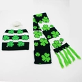LED St. Patrick's Day set with green shamrock pattern knitted hat and scarf ensemble - Set 7 (Black White Green Shamrock)