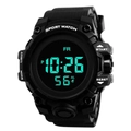 Men's outdoor sports digital watch with black resin case and green LED display - Black