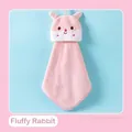 Cute pink rabbit hanging hand towel made of ultra-soft absorbent coral fleece - Flower Rabbit
